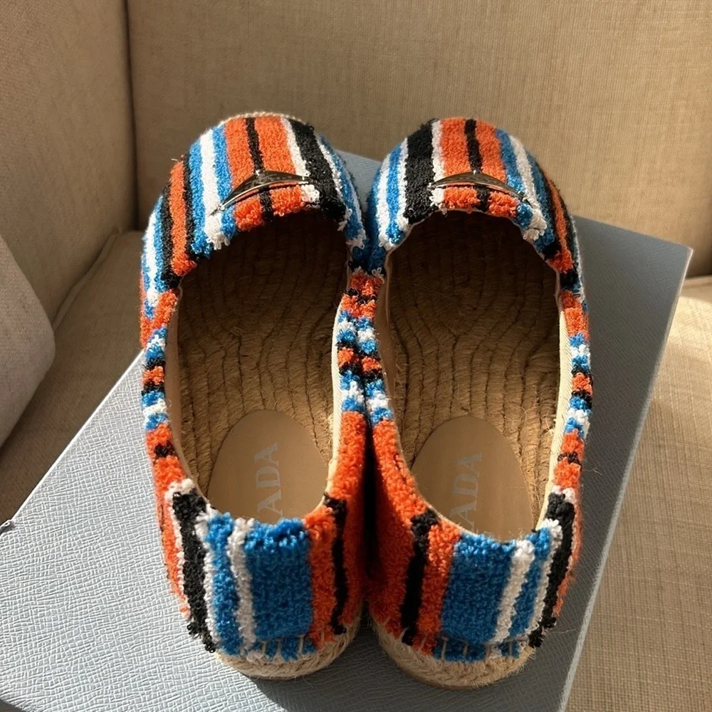 Prada Triangle Logo Striped-Terry Espadrilles